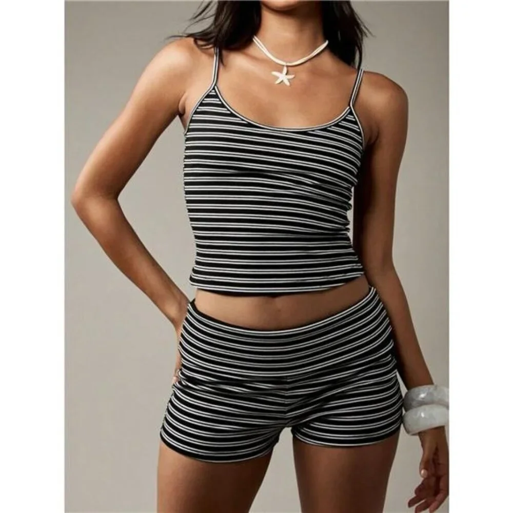 Striped Cropped Cami and Shorts Set